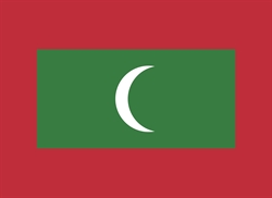 [ai] The national flag of Maldives featuring a green rectangle in the center, with a white crescent moon, and bordered by red on the top and bottom.